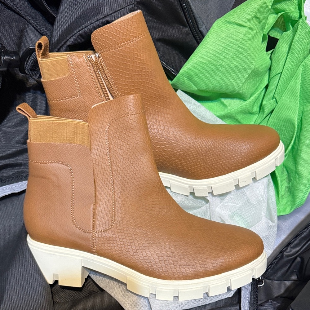 Brown Ankle Boots with White Sole